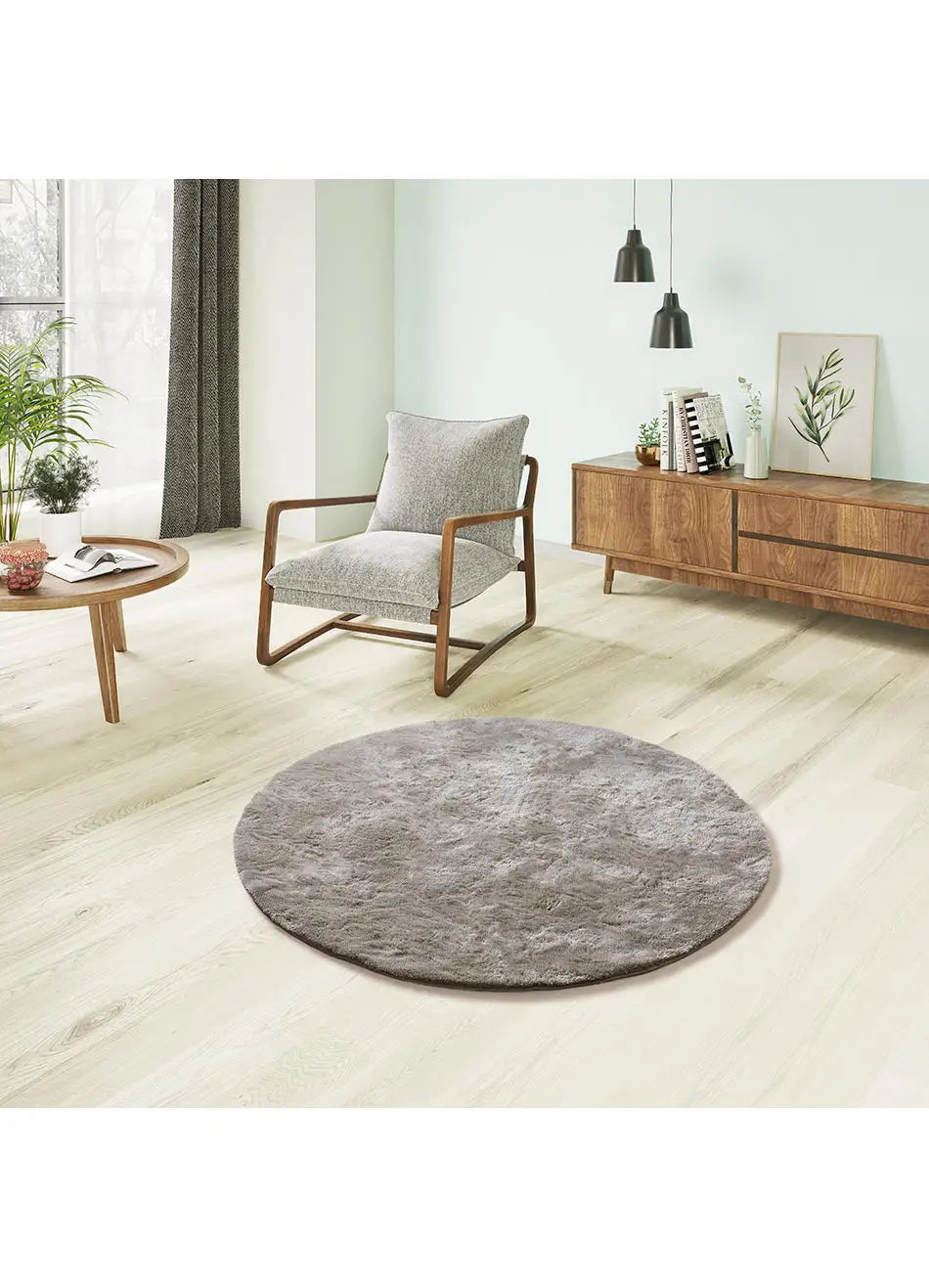 Rypecksair Roma Plain Stone Round Shaggy Non-Slip Rug