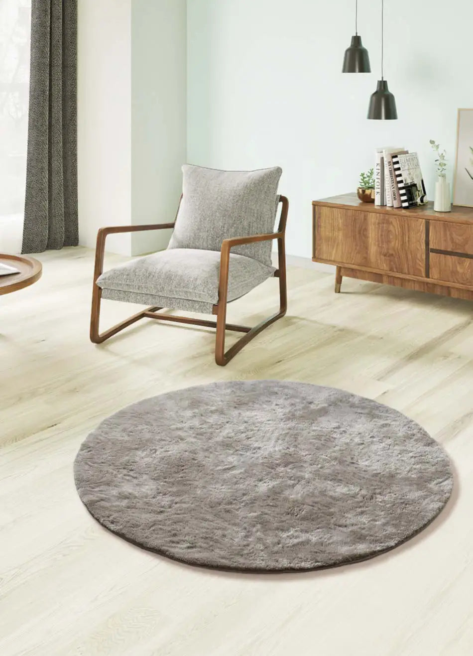 Rypecksair Roma Plain Stone Round Shaggy Non-Slip Rug
